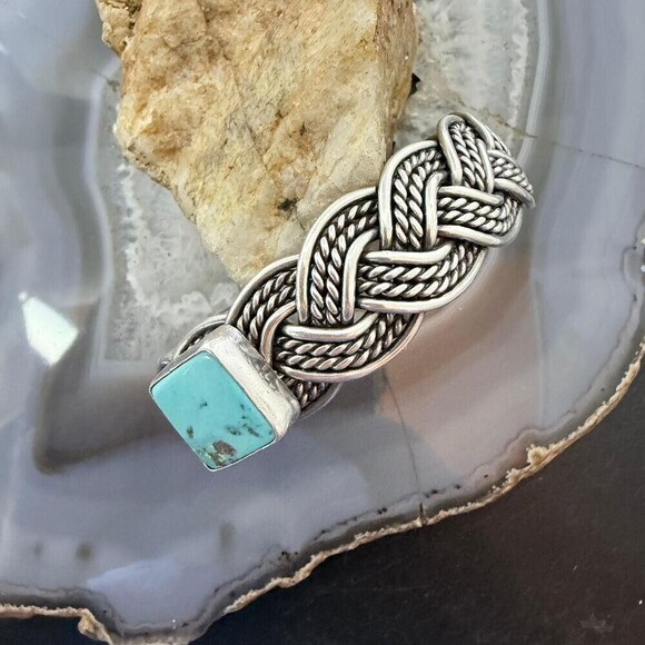 Sterling Silver Woven Rope With Square Turquoise Fashion Bracelet For Women main image 9
